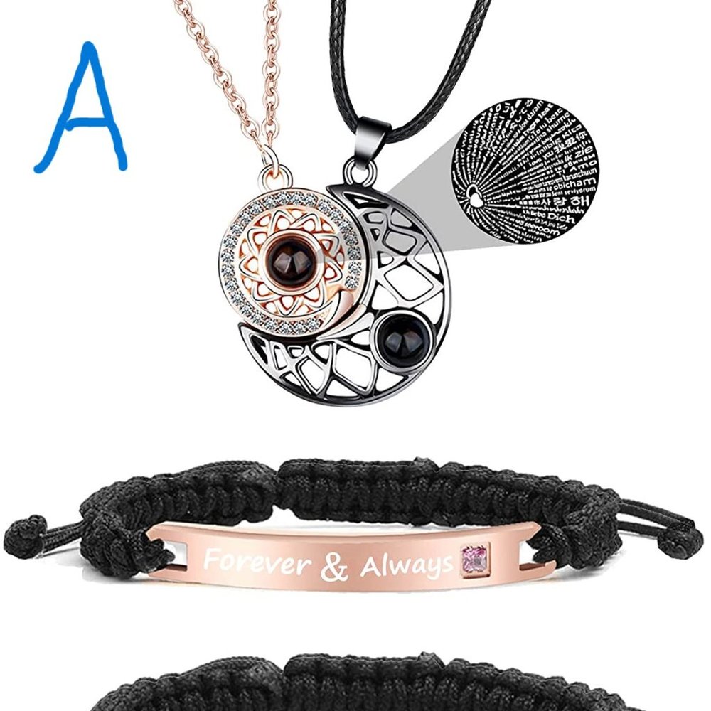 New Couples Necklaces Bracelets Set for Him and Her,His Queen Her King Couples
